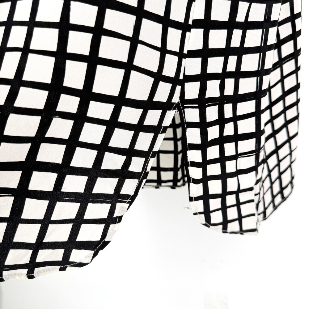WHIT Sutton Shirt Dress Silk Black White Grid Print Maxi Short Sleeve Size M - Picture 7 of 16